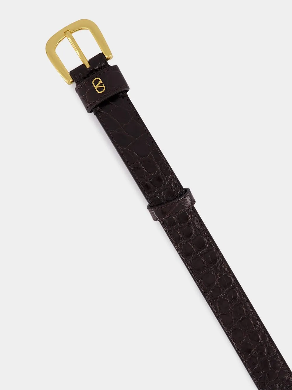 Oak Brown Alligator VLogo Belt sold by Fashion Clinic product image thumbnail 2