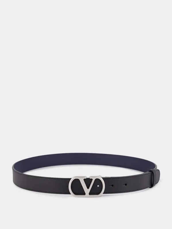 Black and Marine Blue Reversible VLogo Belt sold by Fashion Clinic