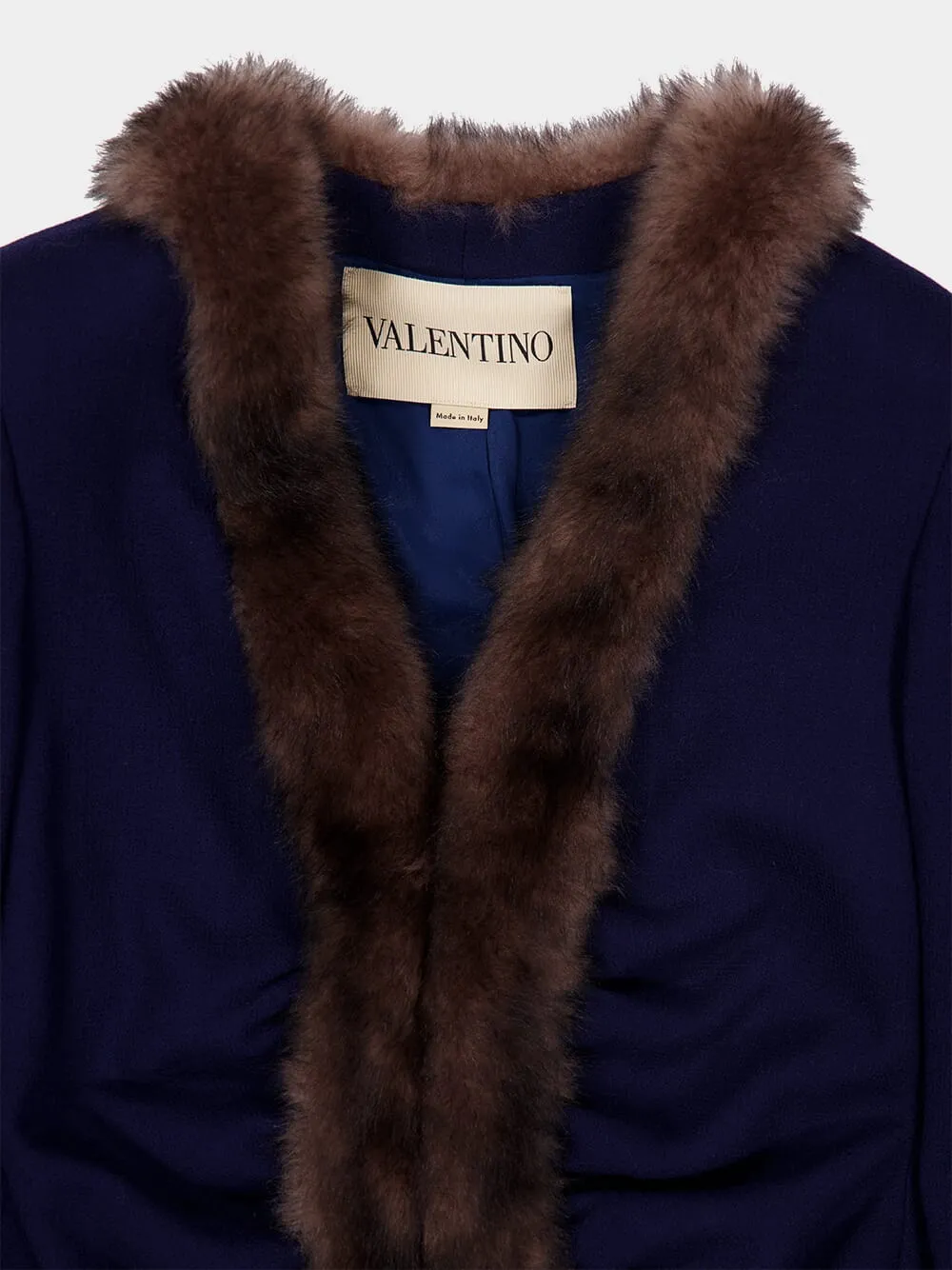 Indigo Blue Wool Crepe Jacket with Shearling Trim sold by Fashion Clinic product image thumbnail 5