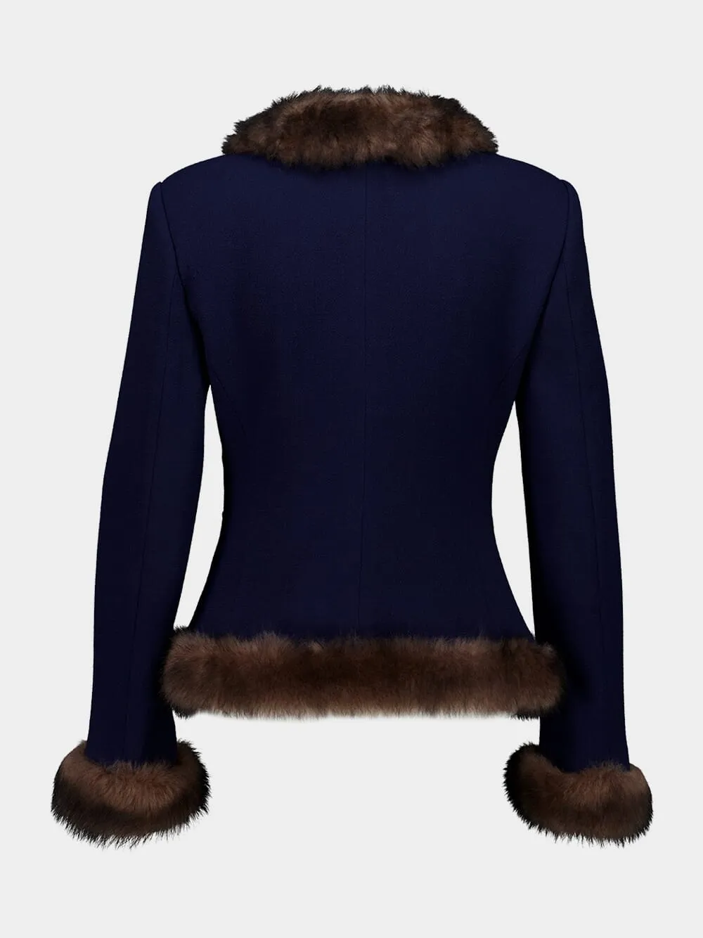 Indigo Blue Wool Crepe Jacket with Shearling Trim sold by Fashion Clinic product image thumbnail 4