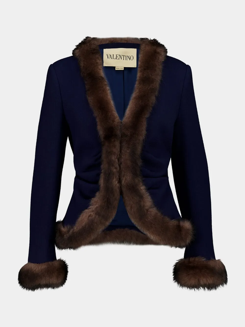 Indigo Blue Wool Crepe Jacket with Shearling Trim sold by Fashion Clinic product image thumbnail 2