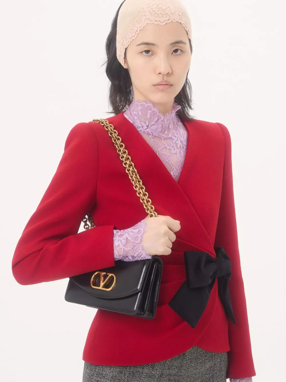 Paris Red Wool Crepe Jacket with Contrasting Black Bow sold by Fashion Clinic product image thumbnail 2