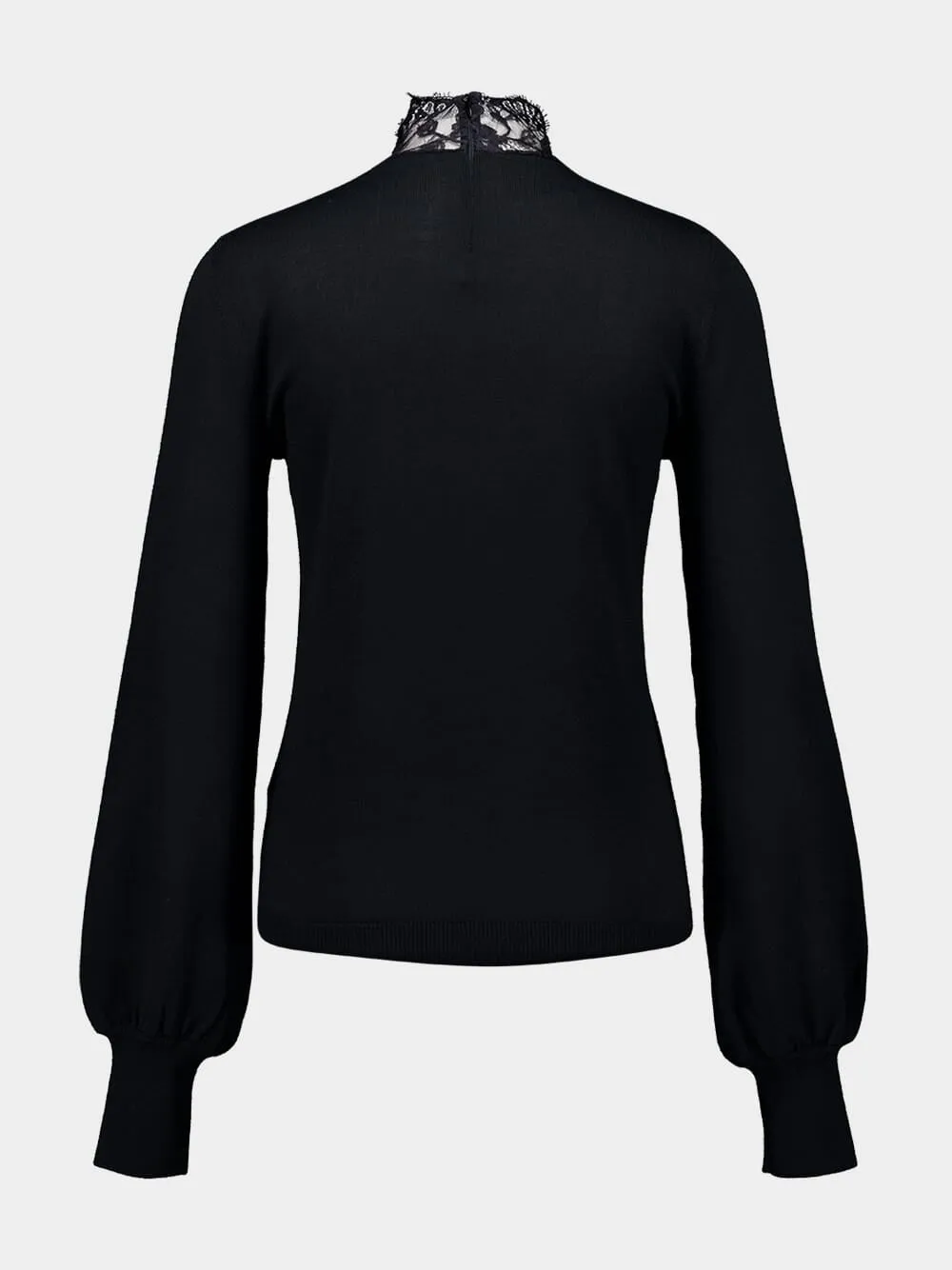 Black Crew-Neck Jumper with Lace Details in Virgin Wool sold by Fashion Clinic product image thumbnail 2