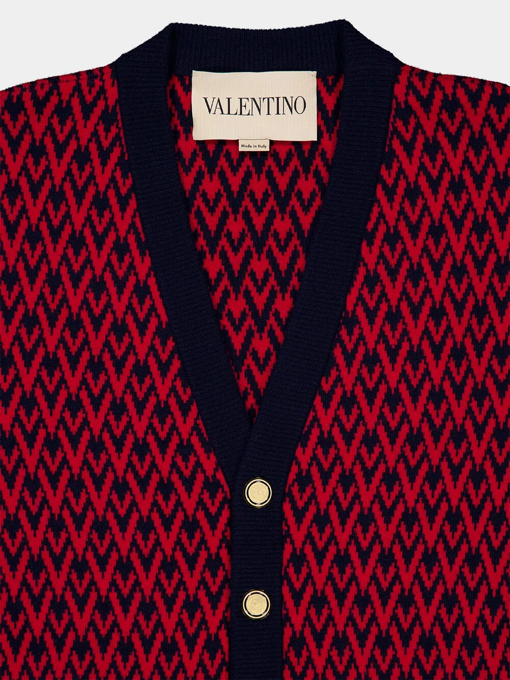 Navy and Red Wool V-Pattern Cardigan sold by Fashion Clinic product image thumbnail 5