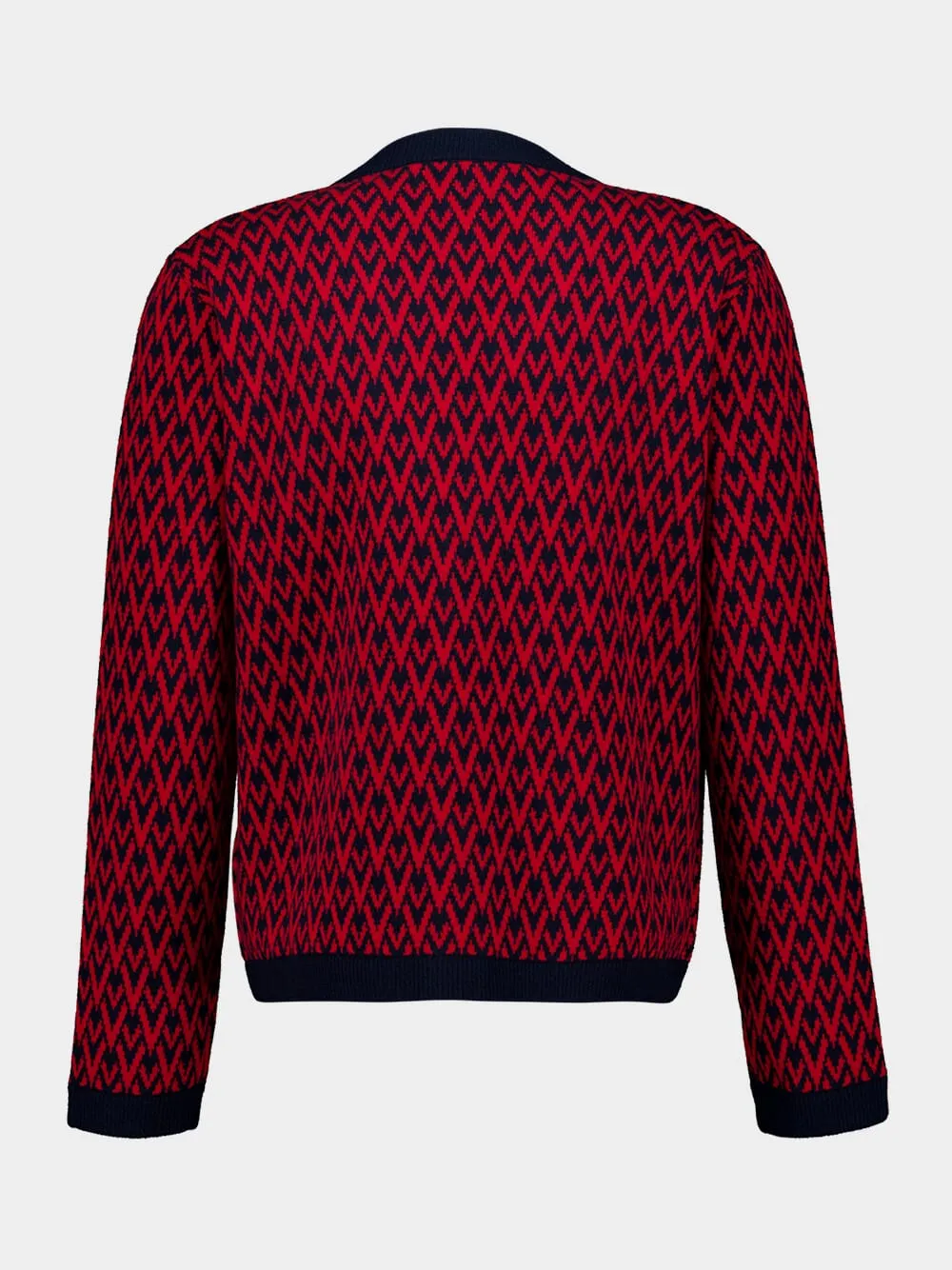 Navy and Red Wool V-Pattern Cardigan sold by Fashion Clinic product image thumbnail 3