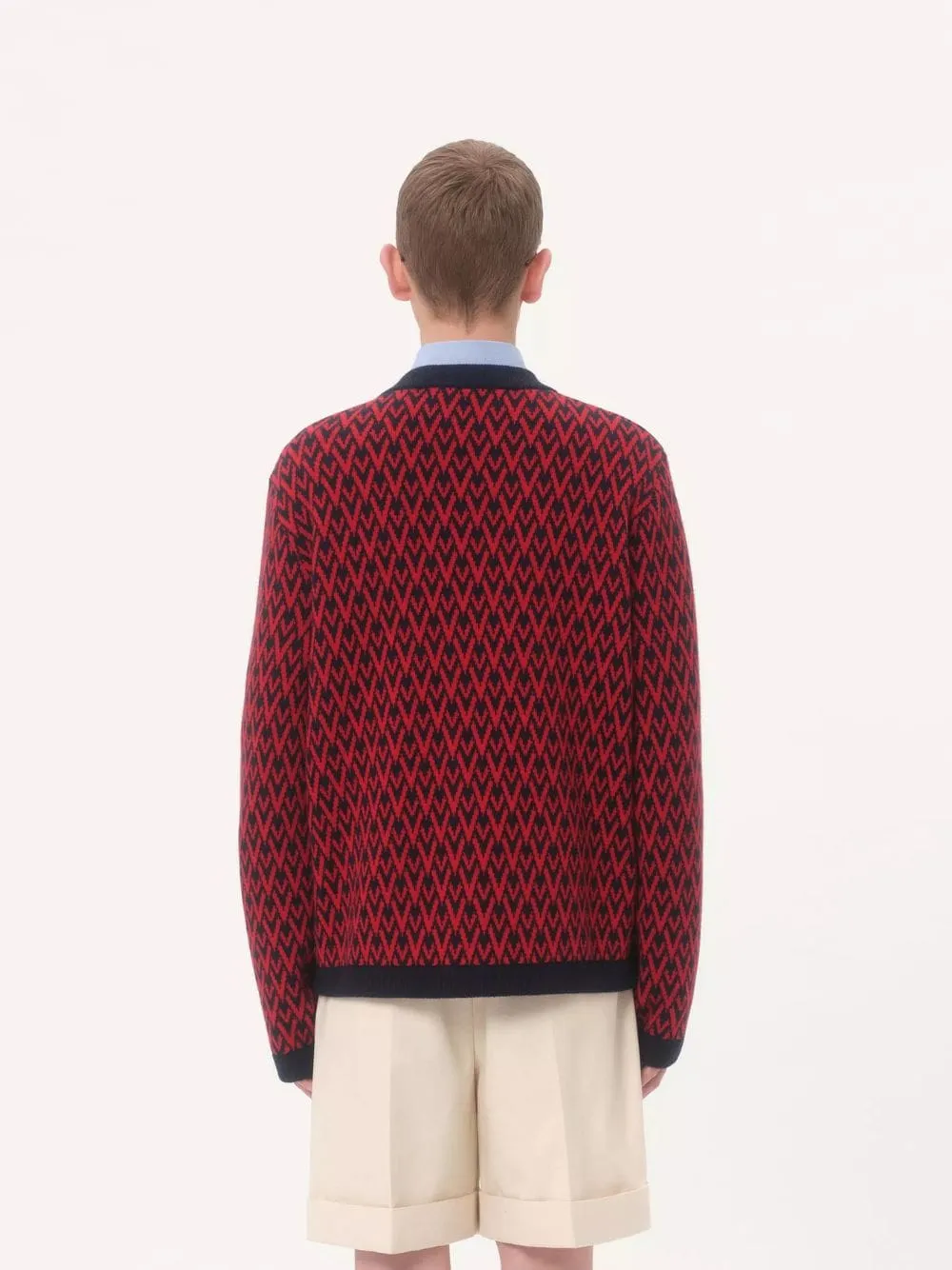 Navy and Red Wool V-Pattern Cardigan sold by Fashion Clinic product image thumbnail 4