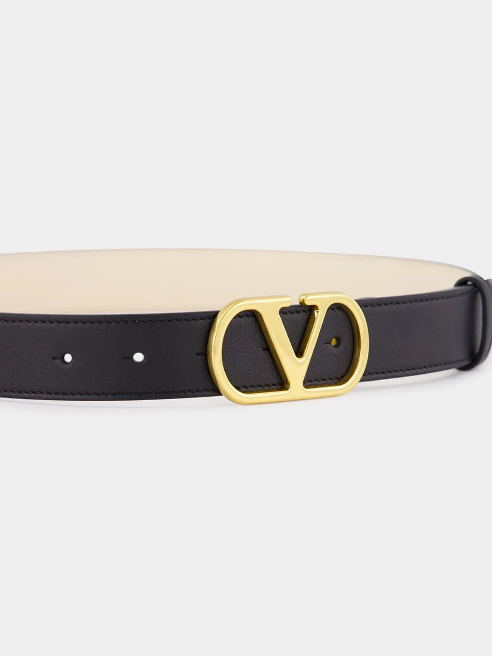 Black and Ivory Reversible Leather VLogo Belt sold by Fashion Clinic product image thumbnail 4