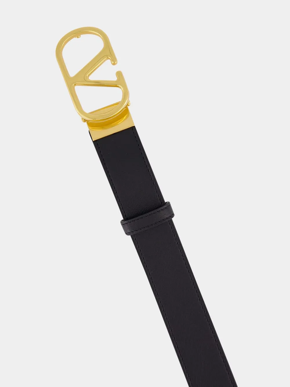 Black and Ivory Reversible Leather VLogo Belt sold by Fashion Clinic product image thumbnail 3