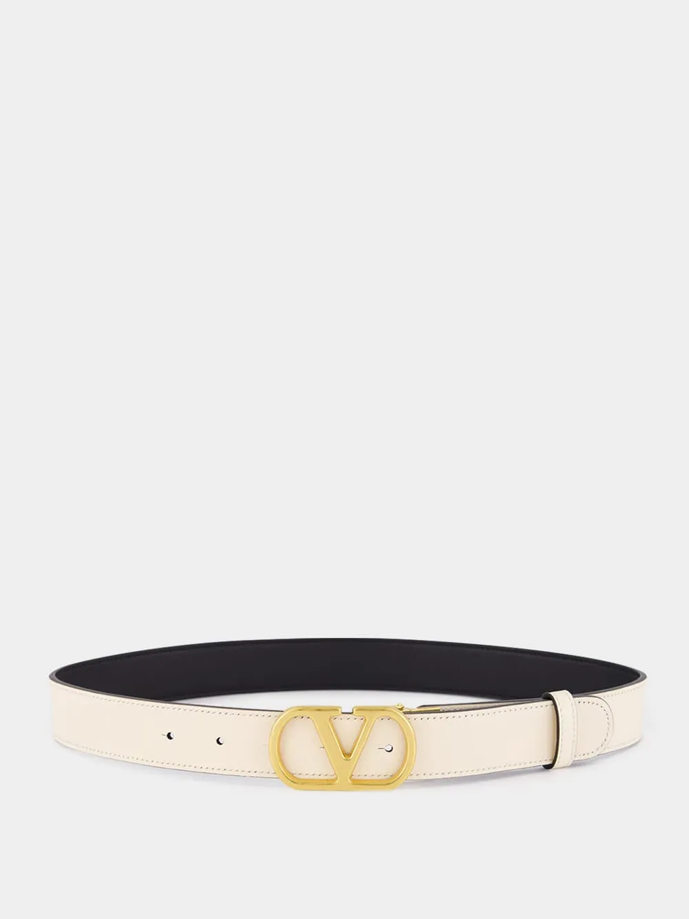 Black and Ivory Reversible Leather VLogo Belt sold by Fashion Clinic product image thumbnail 2