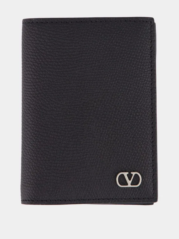 Black Grain Leather VLogo Card Holder sold by Fashion Clinic