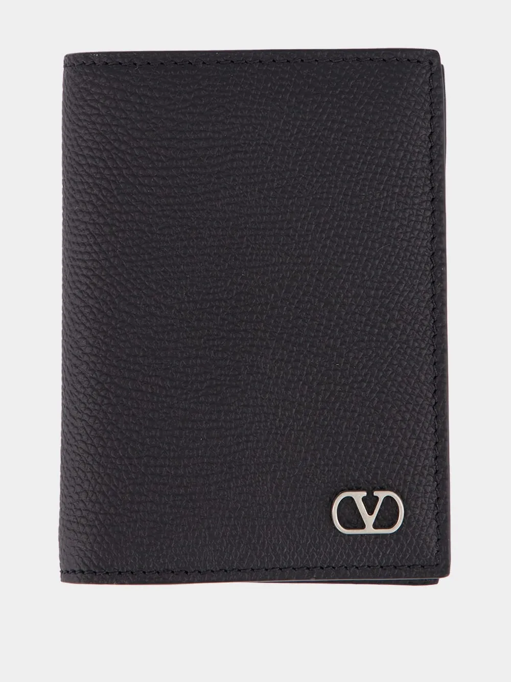 Black Grain Leather VLogo Card Holder sold by Fashion Clinic