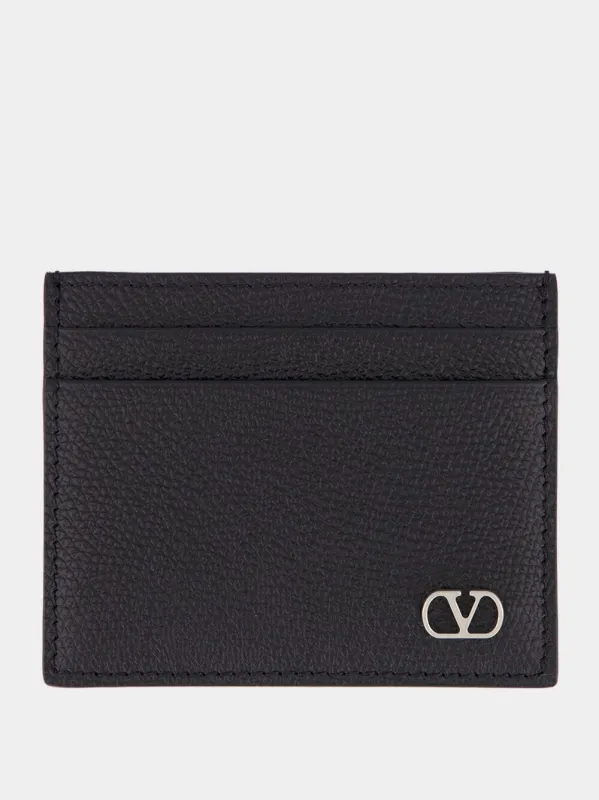 Black Grain Leather VLogo Card Holder sold by Fashion Clinic