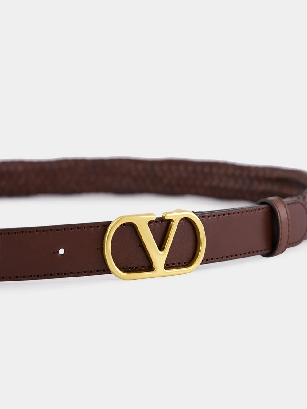 Brown Braided Leather VLogo Belt sold by Fashion Clinic product image thumbnail 3