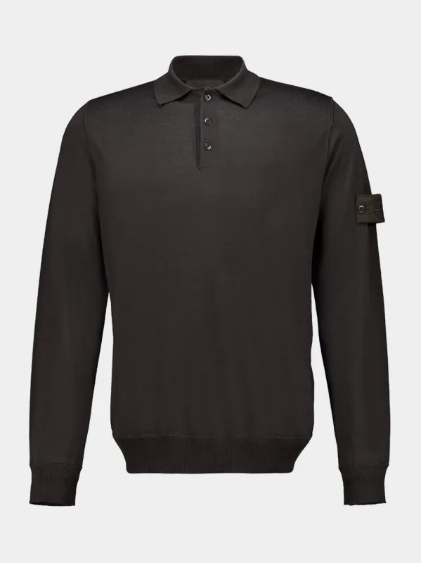 Dark Brown Wool Long-Sleeve Polo Jumper sold by Fashion Clinic