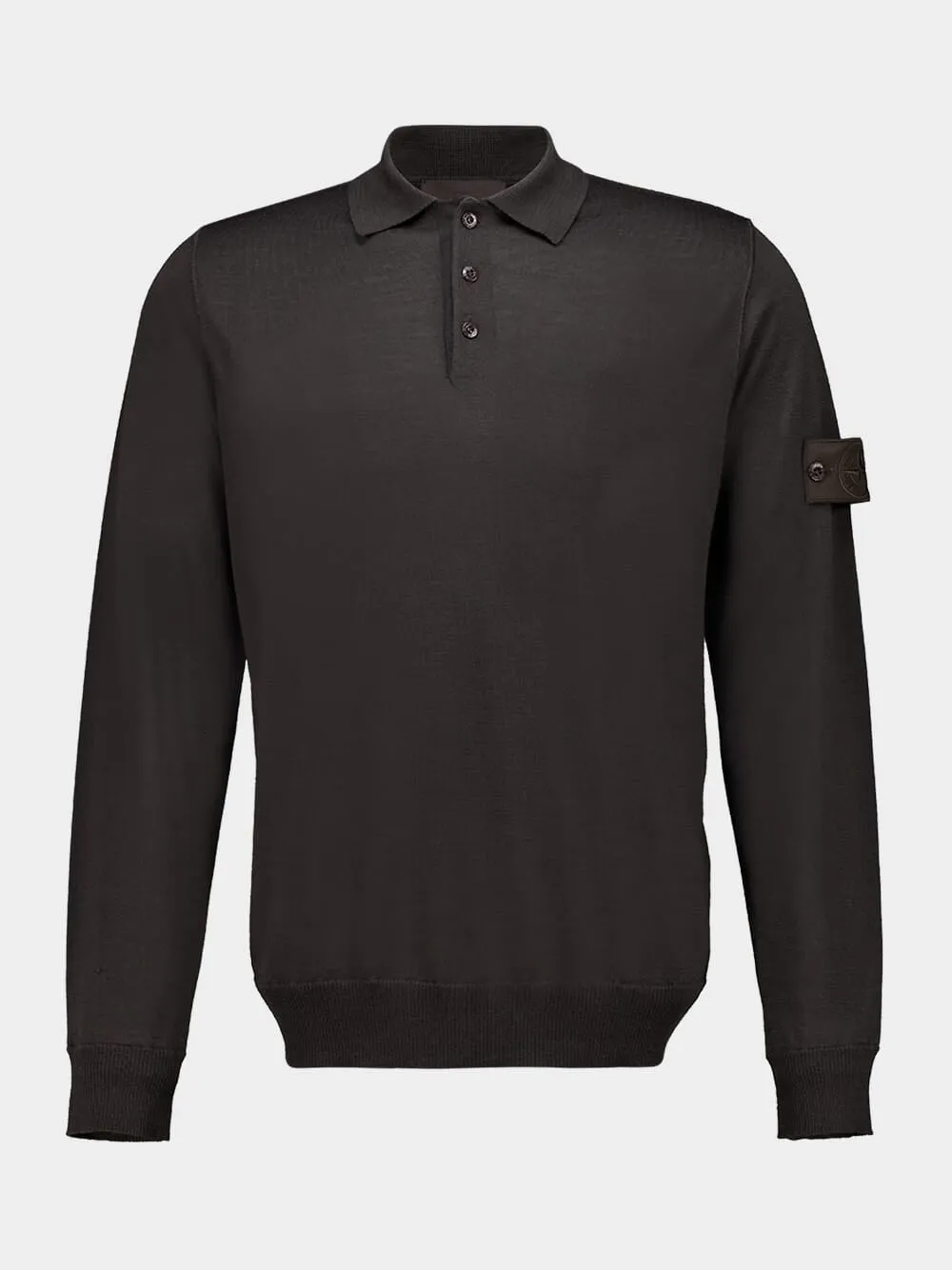 Dark Brown Wool Long-Sleeve Polo Jumper sold by Fashion Clinic