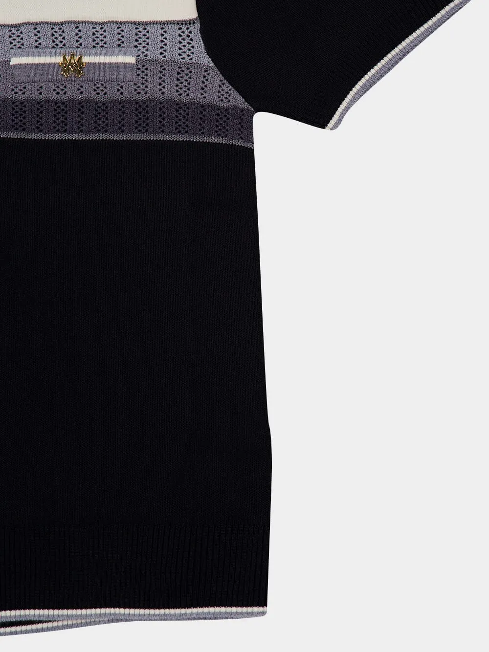 Black and White Striped Knit Polo sold by Fashion Clinic product image thumbnail 4