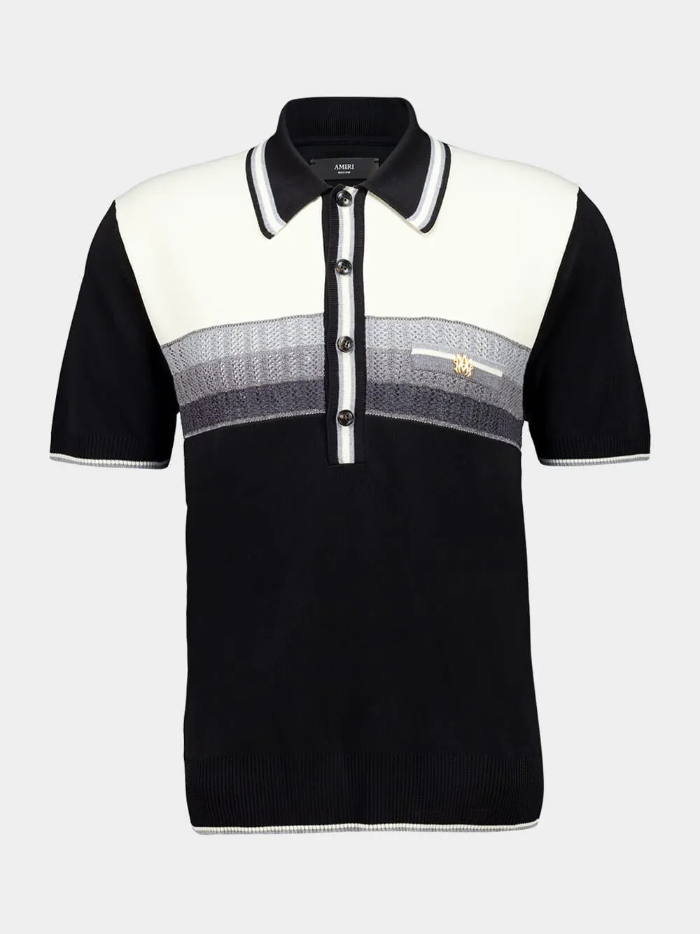 Black and White Striped Knit Polo sold by Fashion Clinic