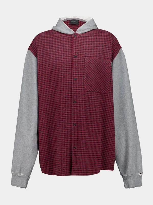 Red Check Hooded Hybrid Shirt made by Balenciaga