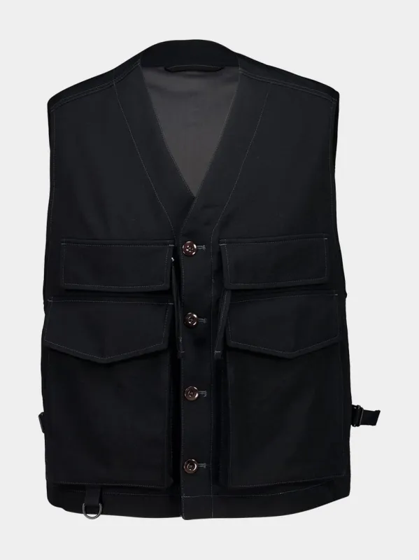 Black Wool Utility Gilet sold by Fashion Clinic