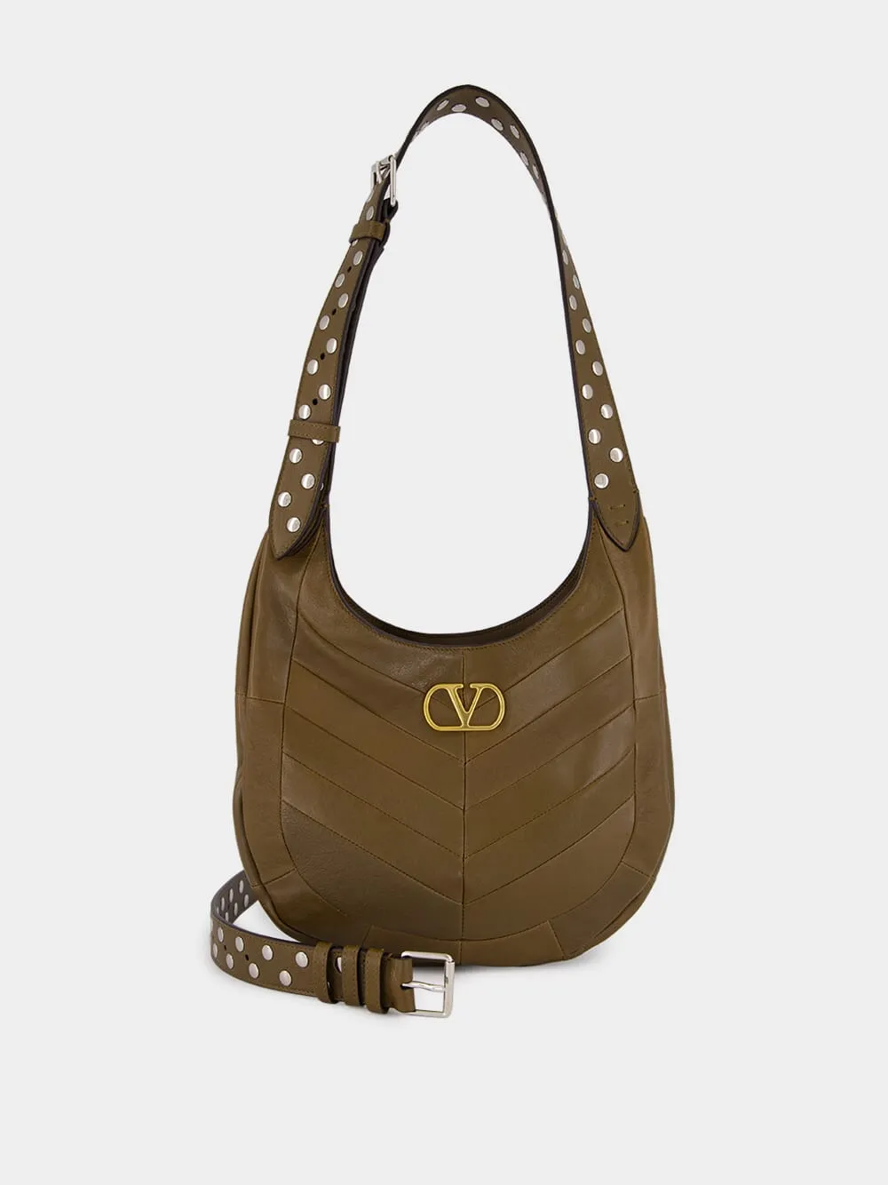 Small Brown Chevron Leather Hobo Bag sold by Fashion Clinic