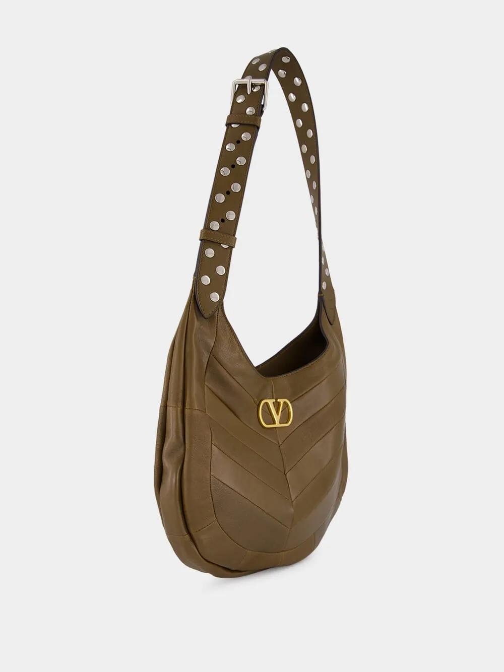 Small Brown Chevron Leather Hobo Bag sold by Fashion Clinic product image thumbnail 3