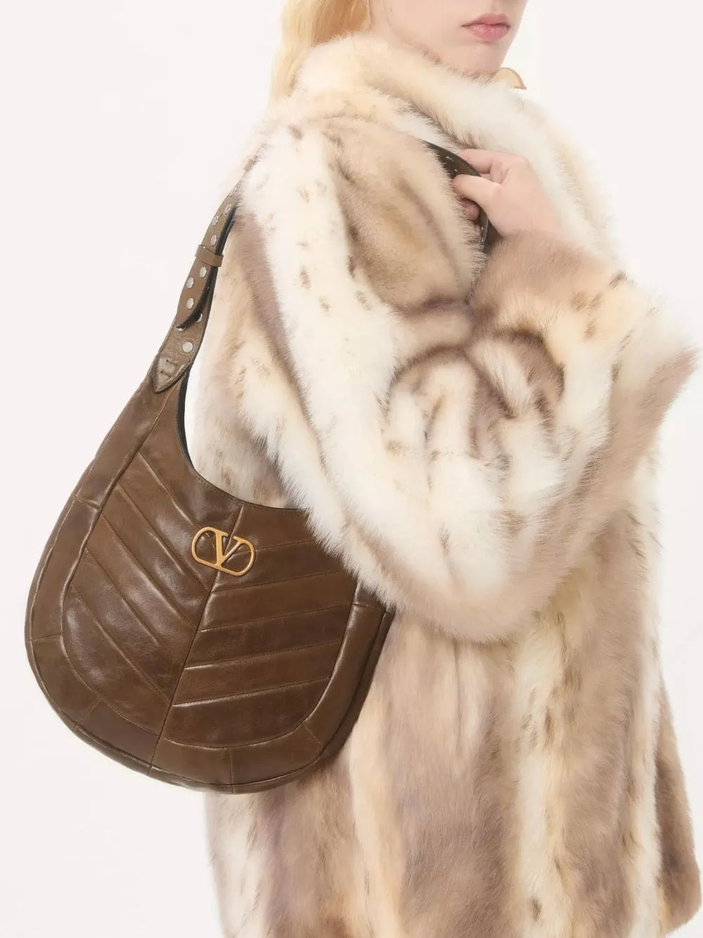 Small Brown Chevron Leather Hobo Bag sold by Fashion Clinic product image thumbnail 2