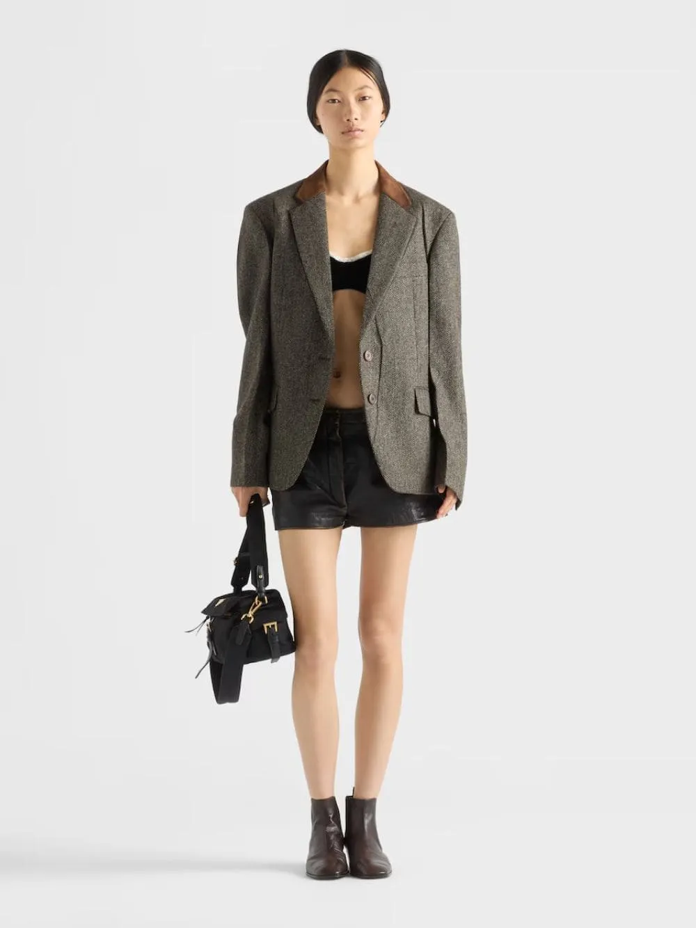 Ebony Chevron Wool Single-Breasted Jacket sold by Fashion Clinic product image thumbnail 2