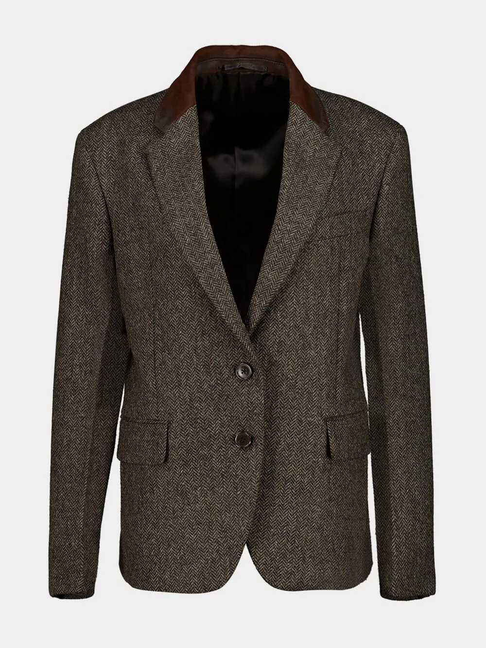 Ebony Chevron Wool Single-Breasted Jacket sold by Fashion Clinic