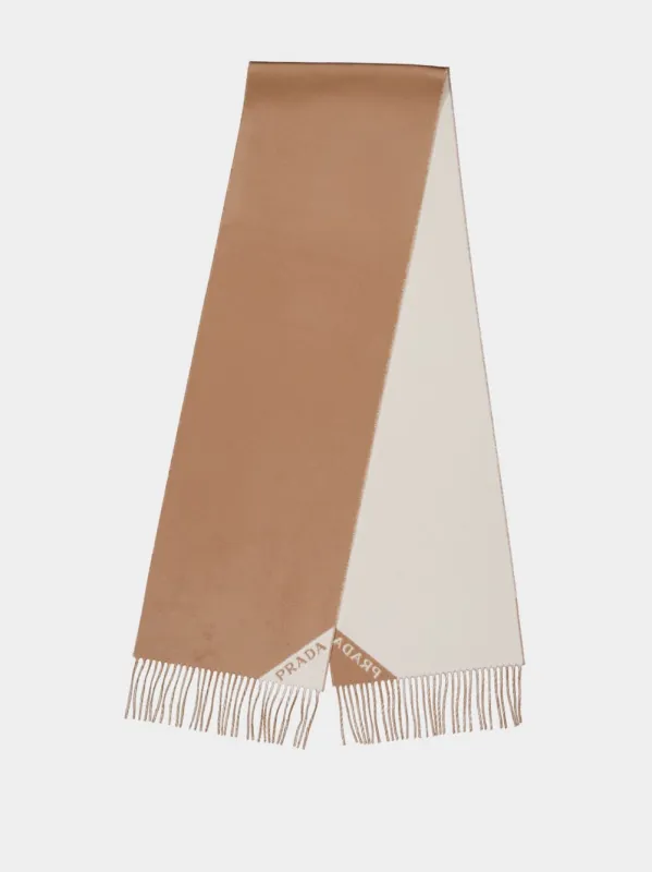 Camel and Talc Double Cashmere Scarf sold by Fashion Clinic