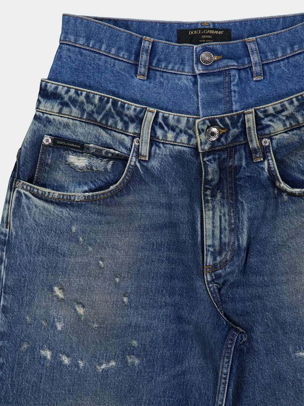 Blue Distressed Wide-Leg Denim Jeans sold by Fashion Clinic product image thumbnail 3