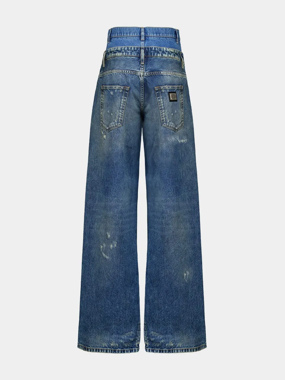 Blue Distressed Wide-Leg Denim Jeans sold by Fashion Clinic product image thumbnail 2