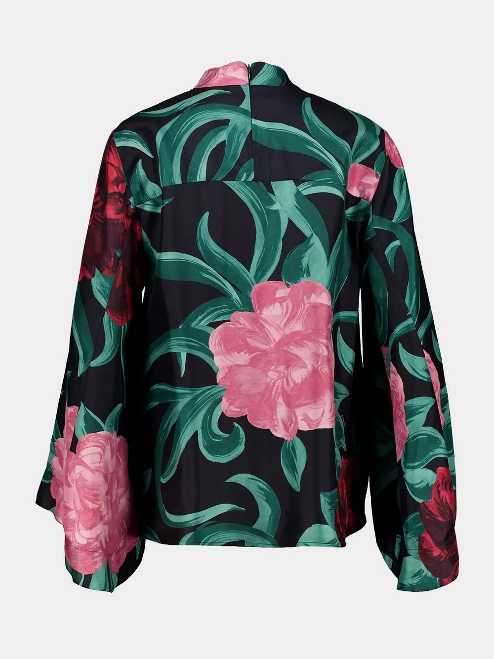Black Silk Floral Long-Sleeve Top sold by Fashion Clinic product image thumbnail 2