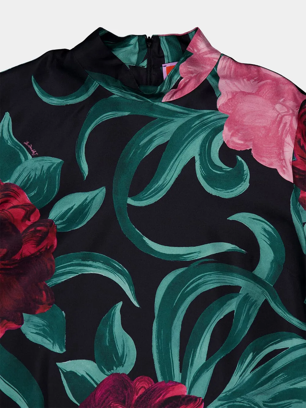 Black Silk Floral Long-Sleeve Top sold by Fashion Clinic product image thumbnail 3