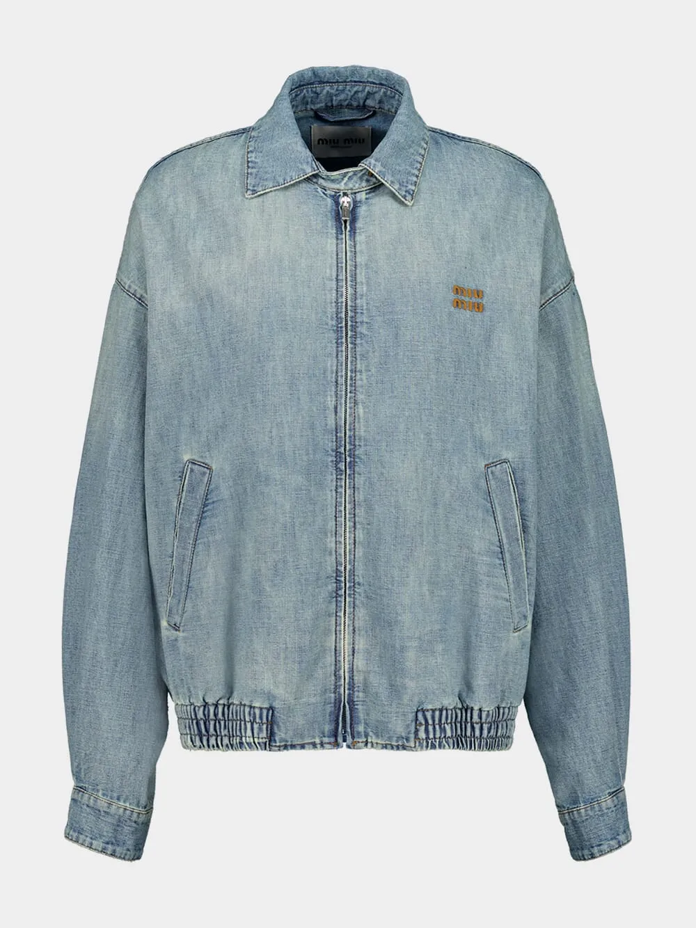 Light Blue Chambray Blouson Jacket sold by Fashion Clinic