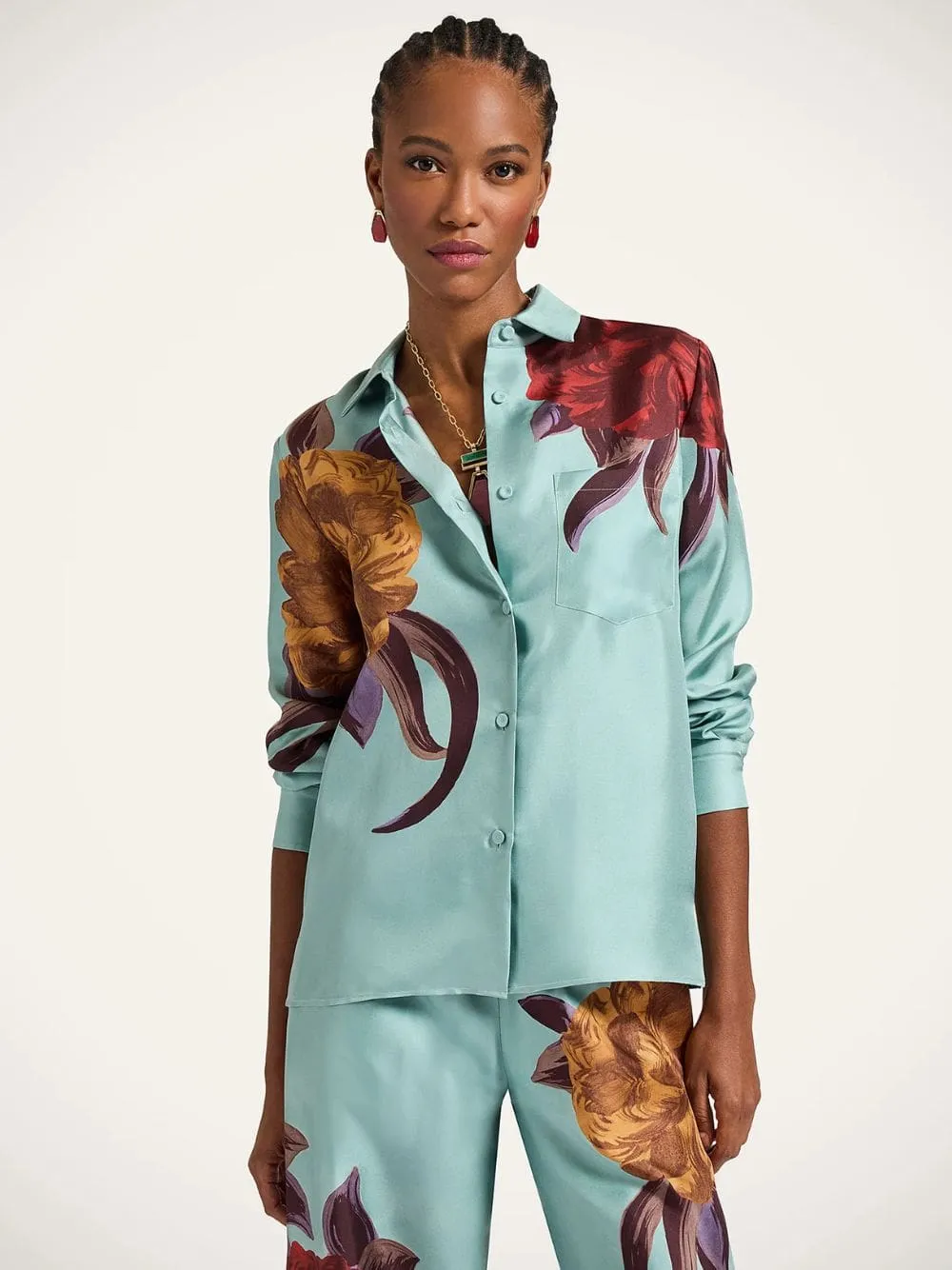 Peony Print Silk Twill Boy Shirt sold by Fashion Clinic product image thumbnail 2