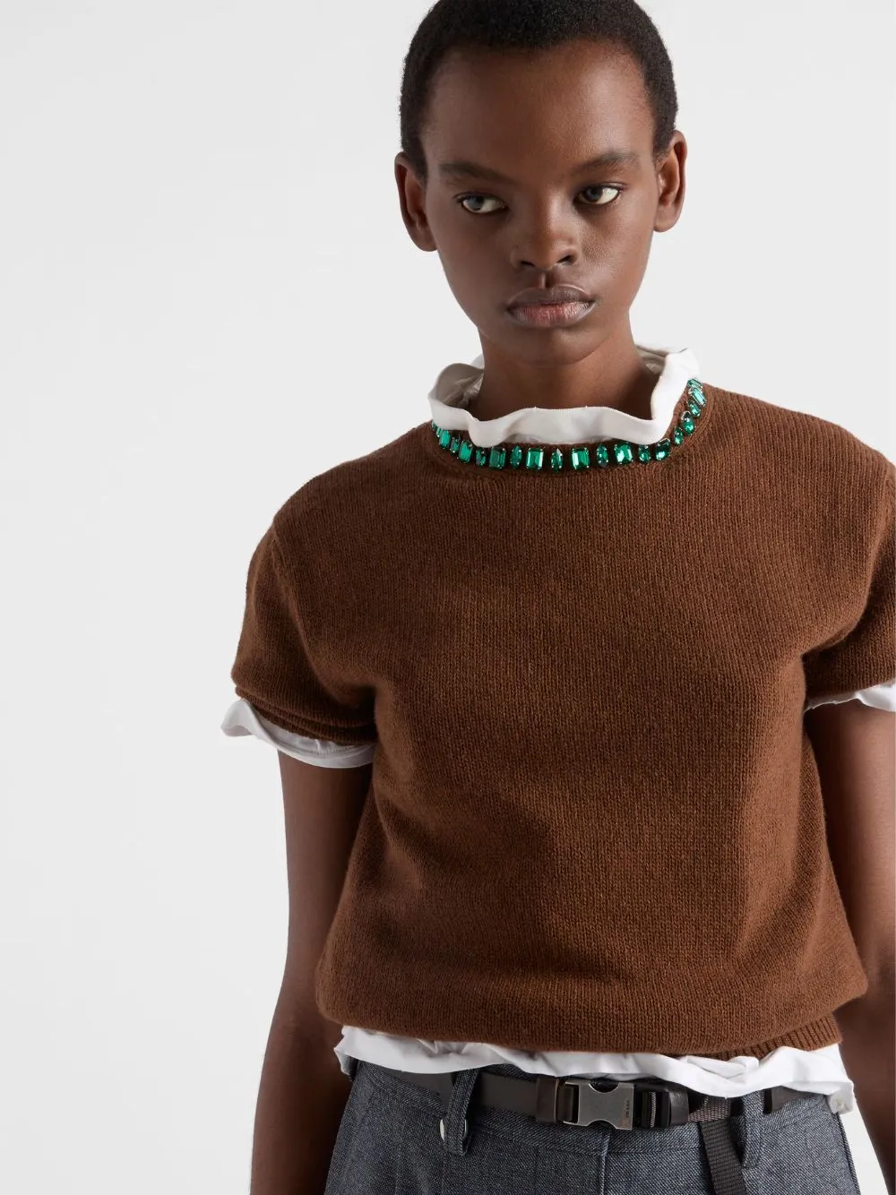 Tobacco Wool-Cashmere Sweater with Jewels sold by Fashion Clinic product image thumbnail 3