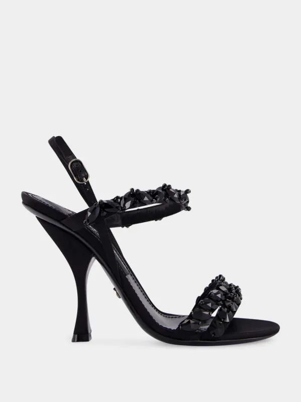 Black Satin Rhinestone High-Heel Sandals sold by Fashion Clinic
