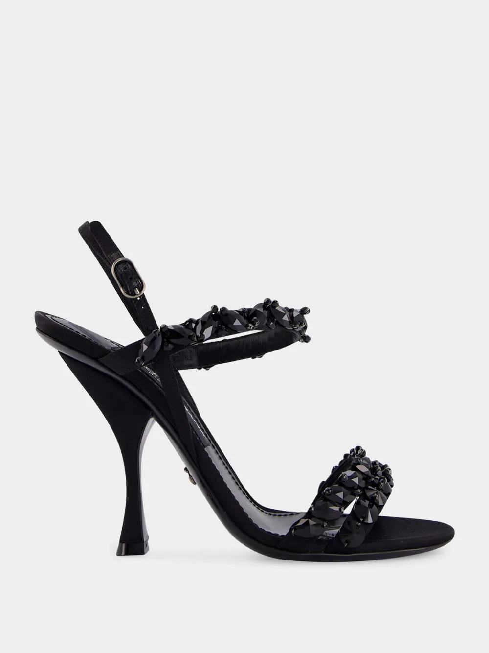 Black Satin Rhinestone High-Heel Sandals sold by Fashion Clinic