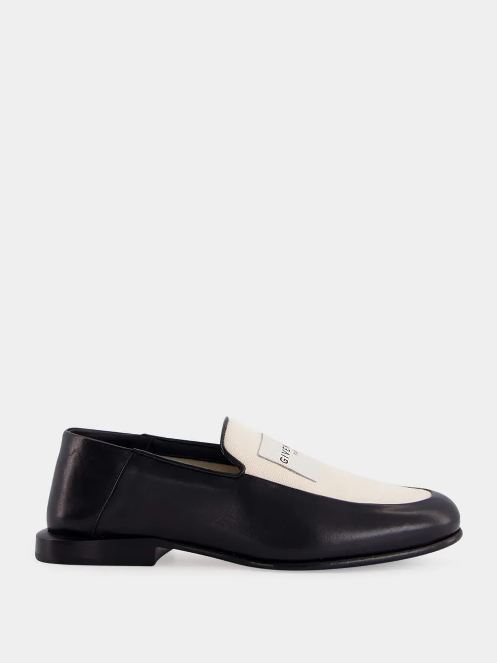 Black and Natural Leather Label Loafers sold by Fashion Clinic