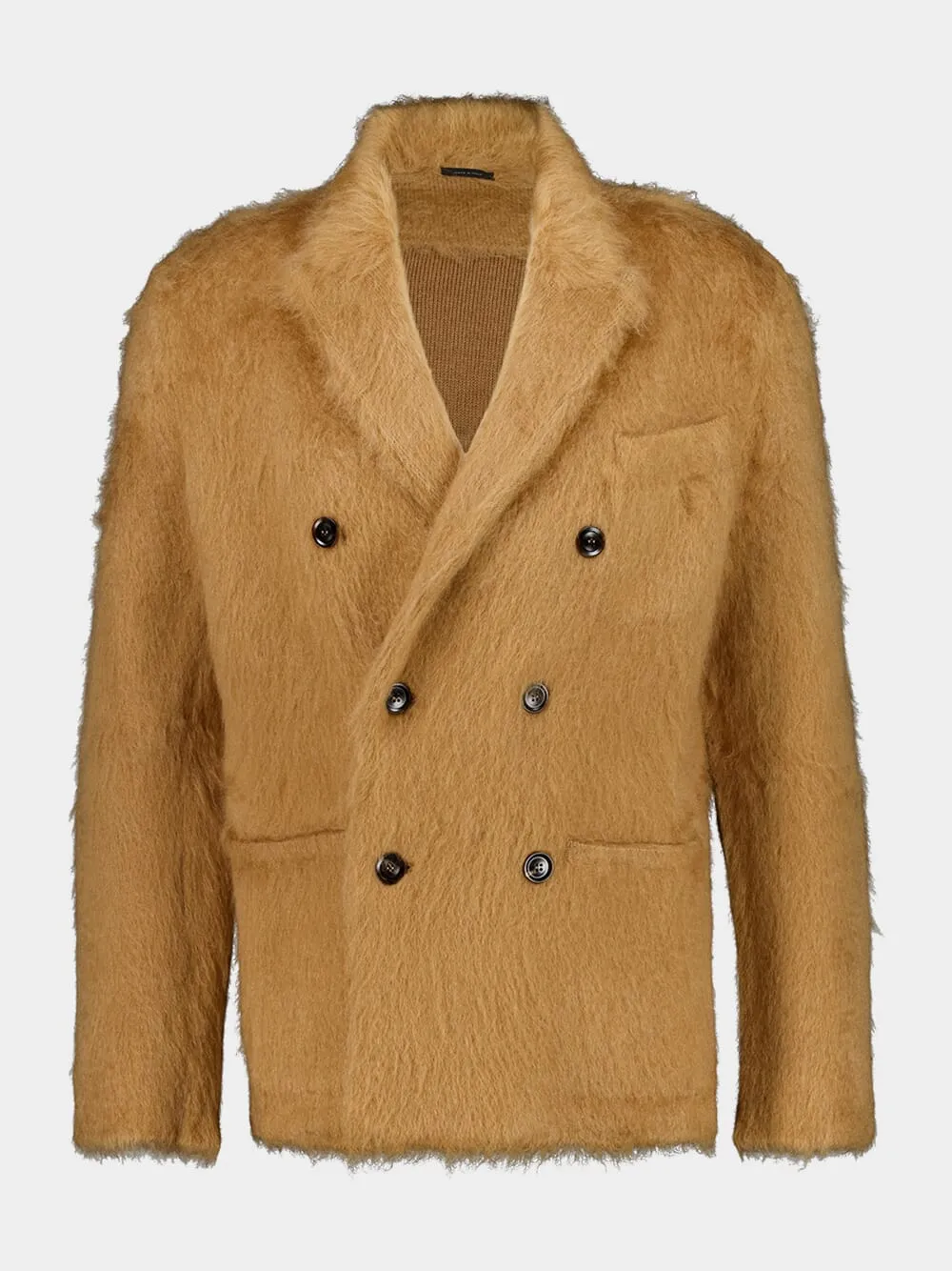 Caramel Beige Mohair-Blend Double-Breasted Jacket sold by Fashion Clinic product image thumbnail 2