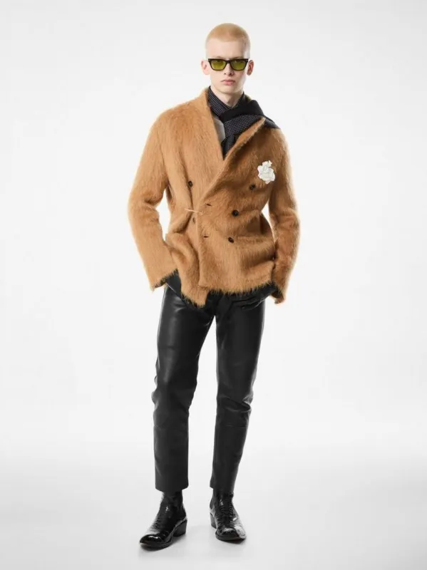 Caramel Beige Mohair-Blend Double-Breasted Jacket sold by Fashion Clinic