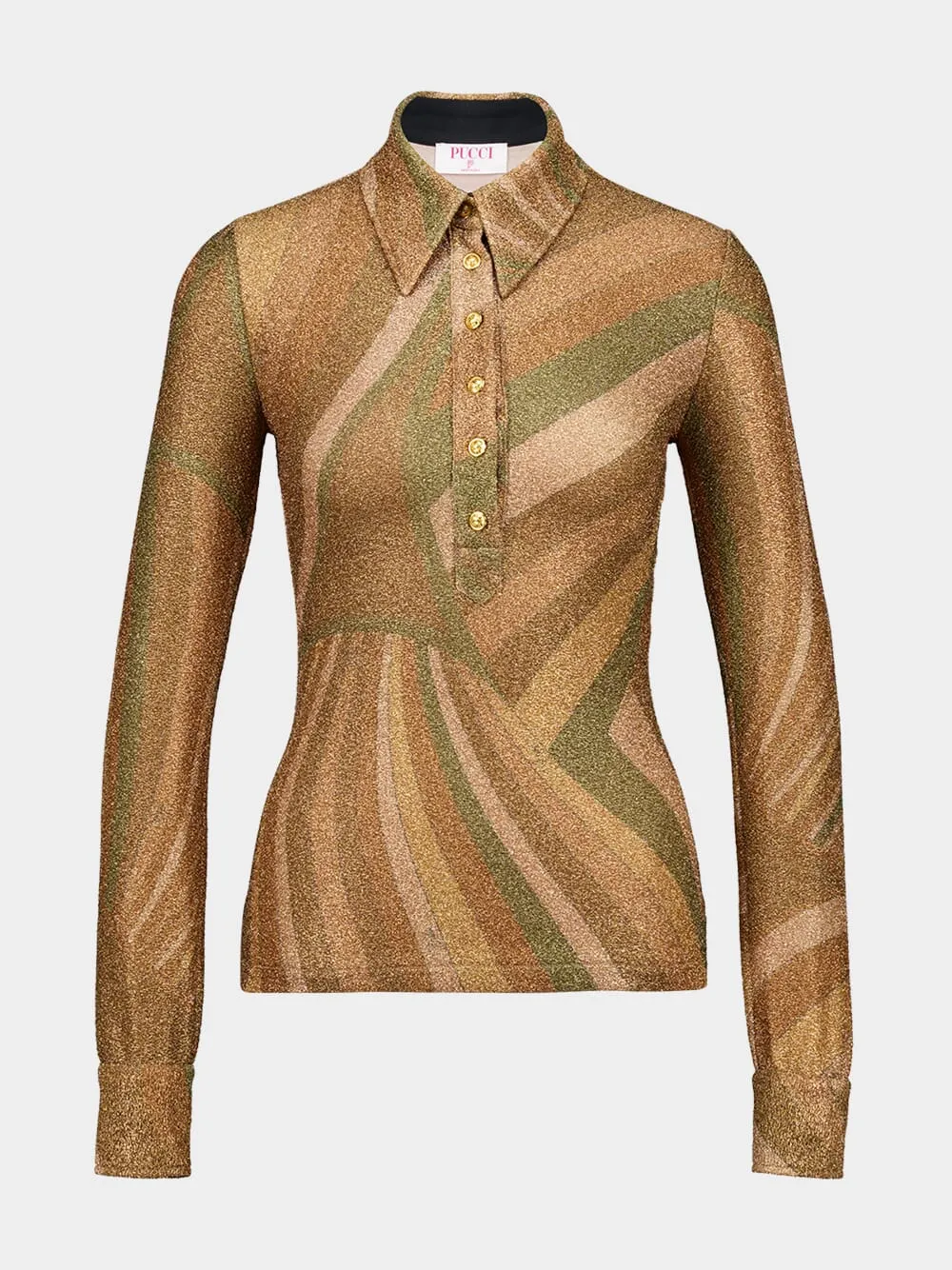 Iride Print Gold Lamé Jersey Polo Top sold by Fashion Clinic product image thumbnail 2