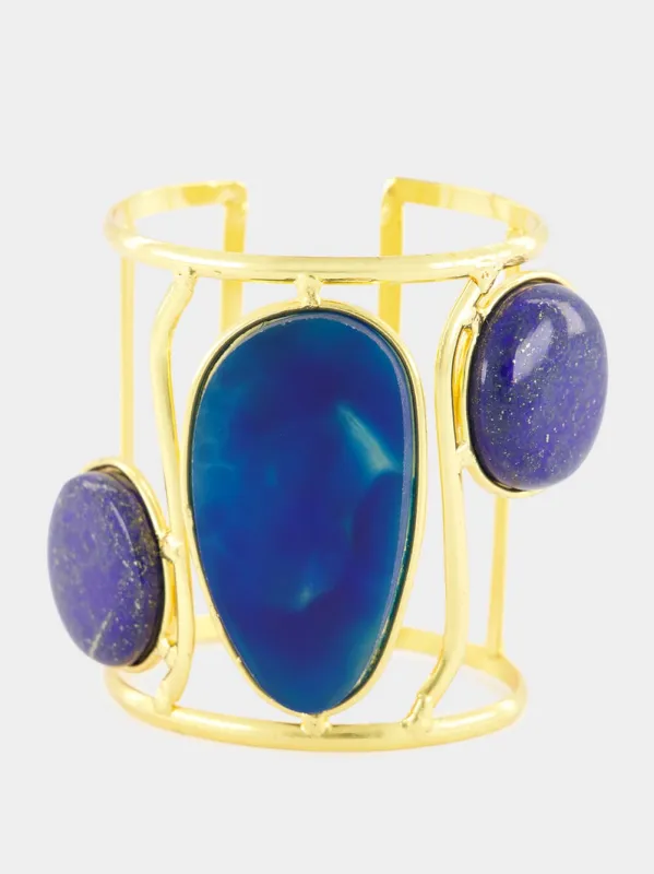 Dakota II Cuff Bracelet with Blue Agate and Lapiz Lazuli sold by Fashion Clinic