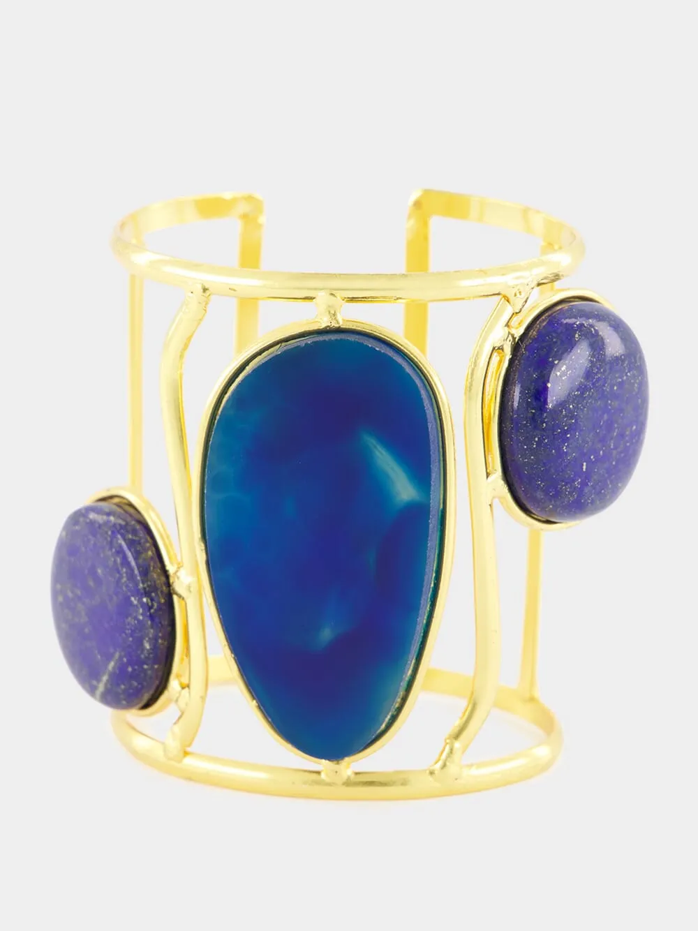 Dakota II Cuff Bracelet with Blue Agate and Lapiz Lazuli sold by Fashion Clinic