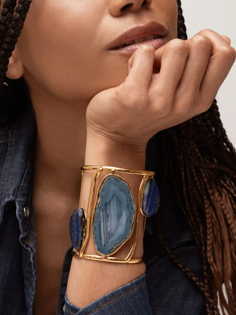 Dakota II Cuff Bracelet with Blue Agate and Lapiz Lazuli sold by Fashion Clinic product image thumbnail 4