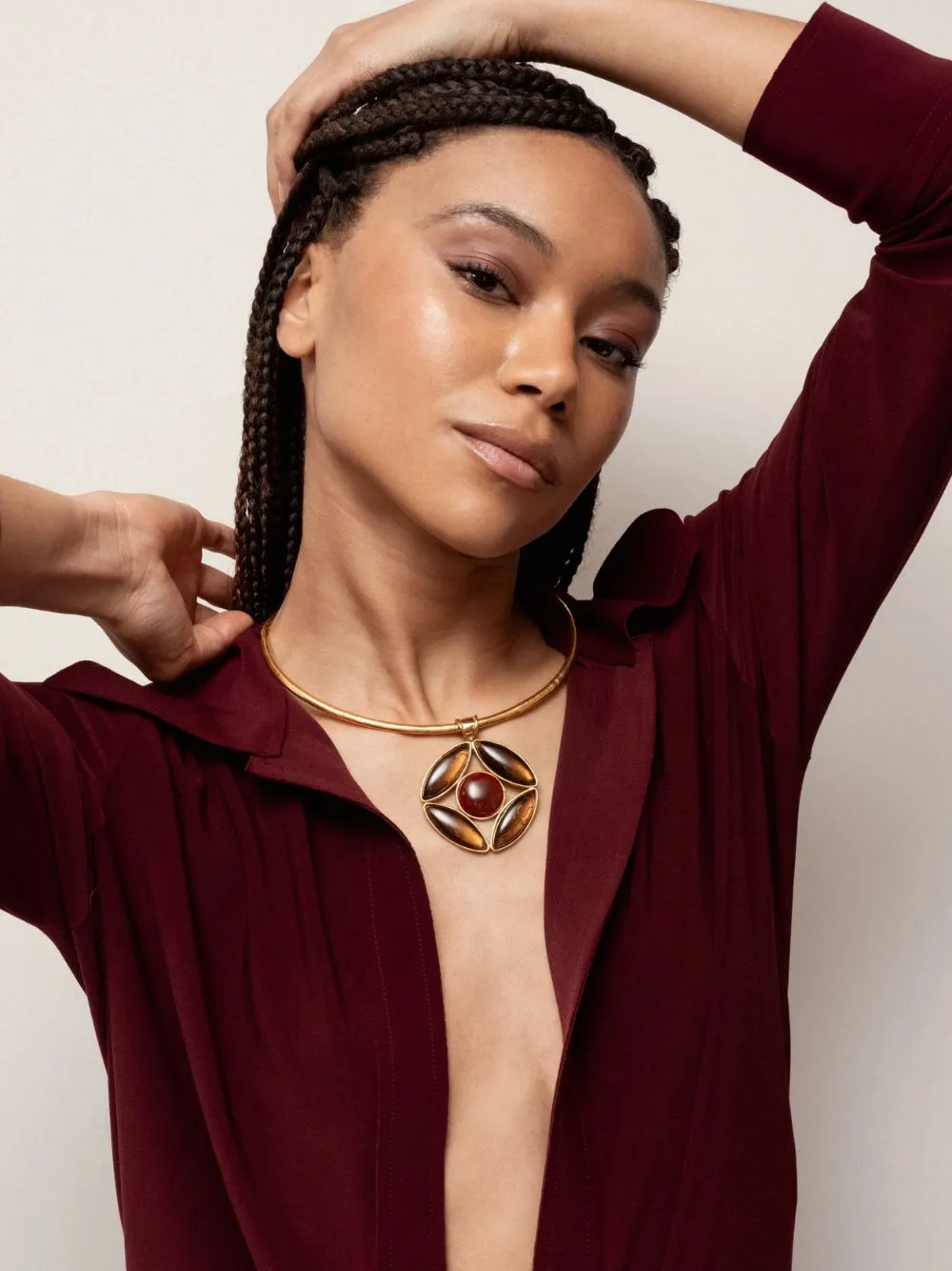 Marquise Pendant Necklace with Smoky Quartz and Cornaline sold by Fashion Clinic