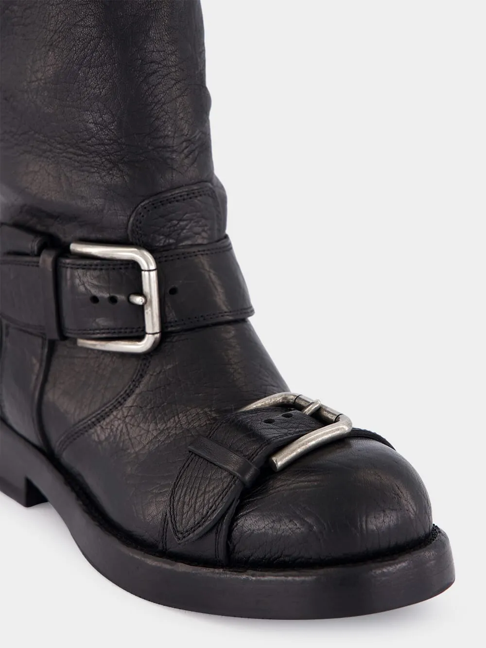 Black Horse Leather Buckled Boots sold by Fashion Clinic product image thumbnail 5