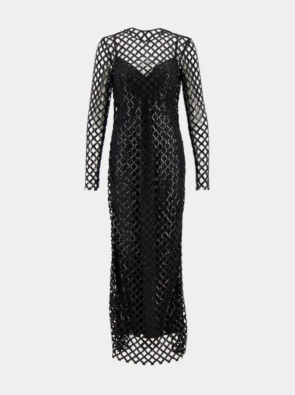 Black Sequin Mesh Long Sleeve Maxi Dress sold by Fashion Clinic