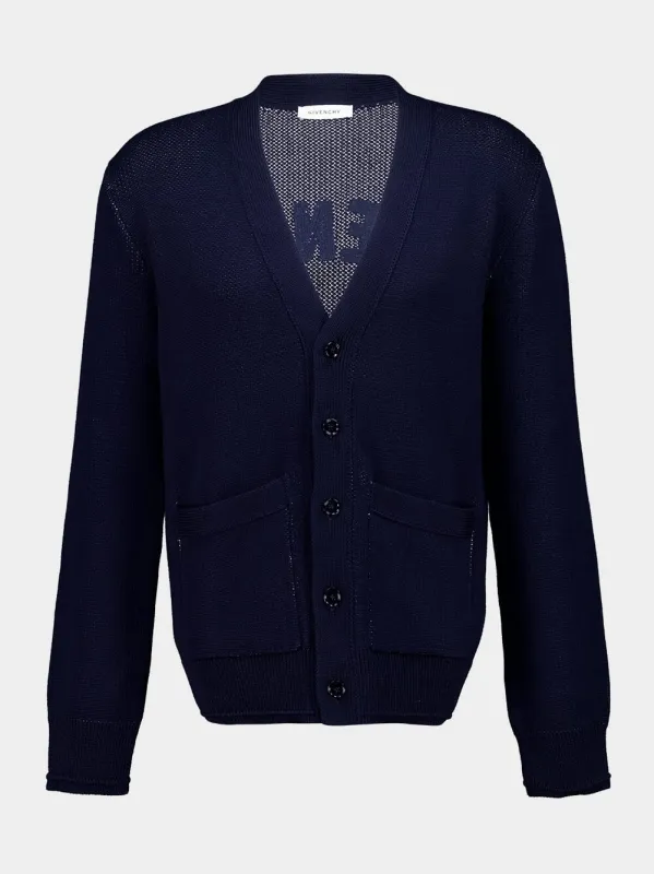 Dark Navy Cotton V-Neck Cardigan made by Givenchy