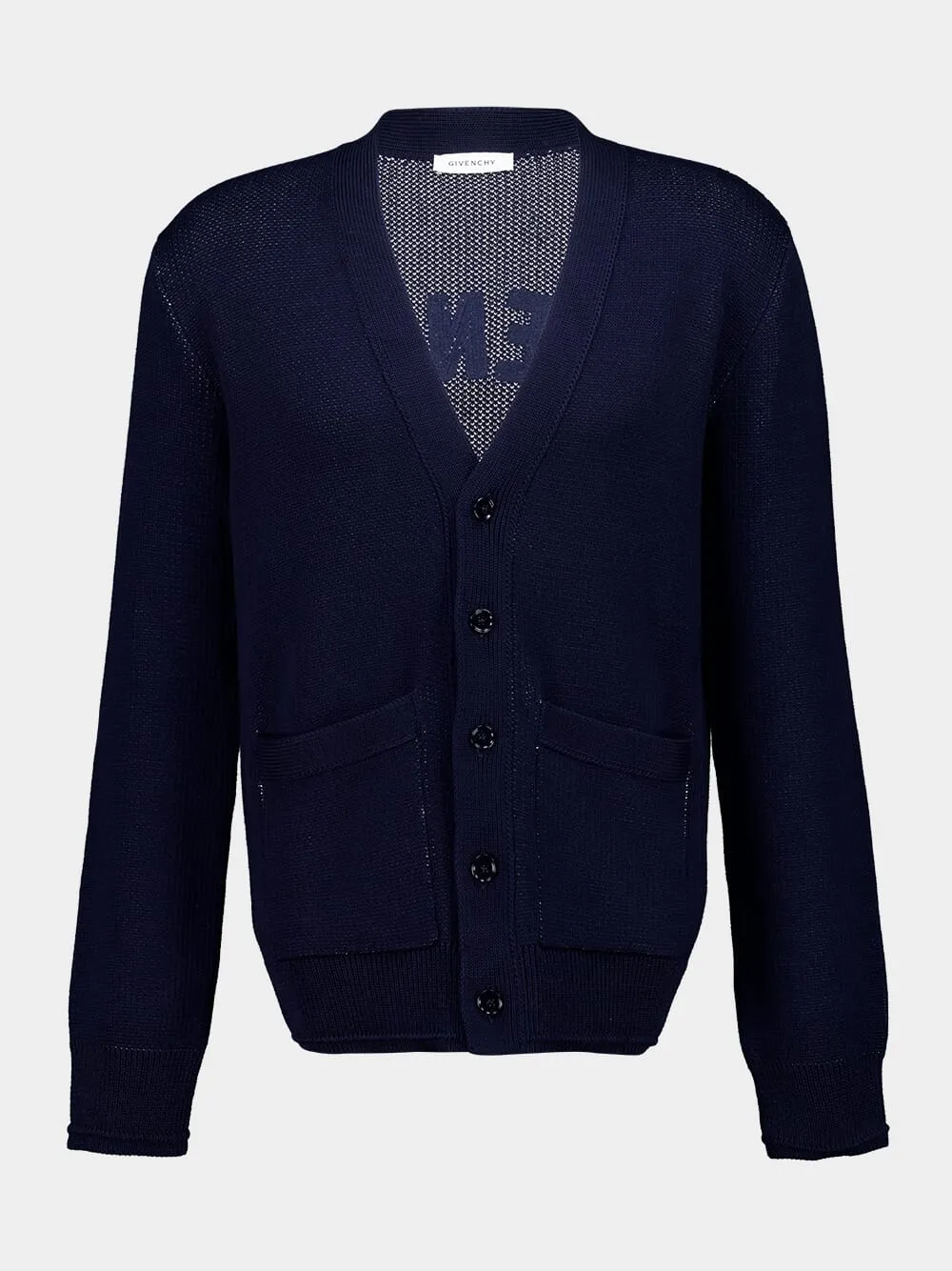 Dark Navy Cotton V-Neck Cardigan sold by Fashion Clinic